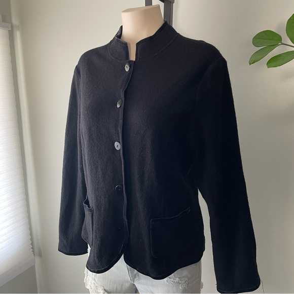 Vintage Talbots 100% Merino Wool Button Down Jacket Short High Collar Black - Picture 3 of 9